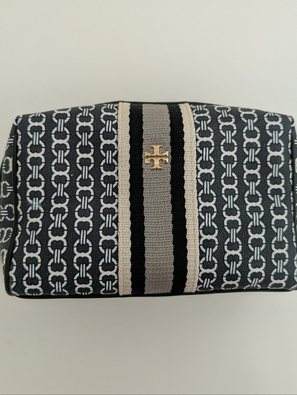 EUC! Tory Burch Gemini Link Canvas Cosmetic Case In Gray